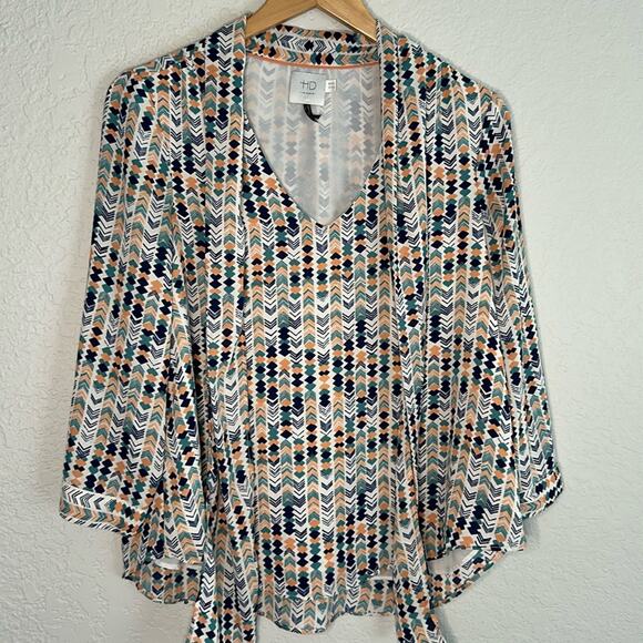 Anthropologie HD in Paris Career Blouse V Neck Tie Silky School Geo Office - Picture 1 of 8